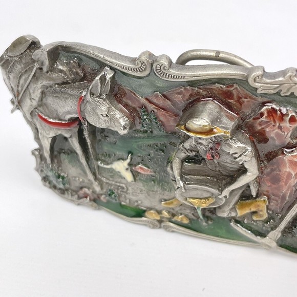 VTG 1981 Arroyo Grande Buckle Co. Gold Miner Mule Pewter 3D Enamel Belt Buckle - Picture 4 of 8